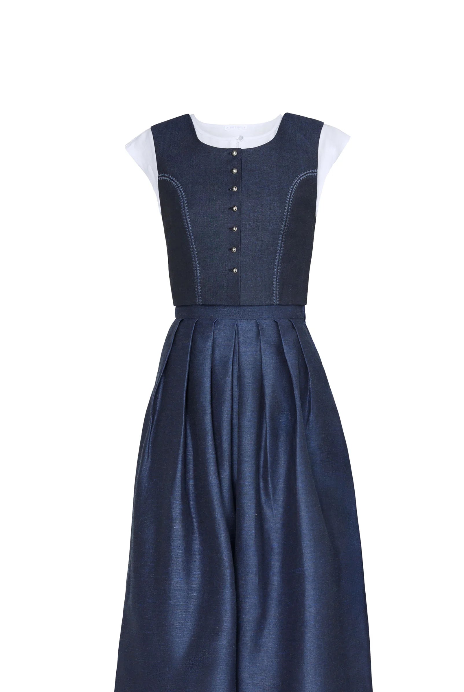 Kombination aus Hosenrock Audrey und Fuxerl Charlie aus dunkelblauem Leinen – Frontansicht als Freisteller, nachhaltig gefertigt von Zirbenfux