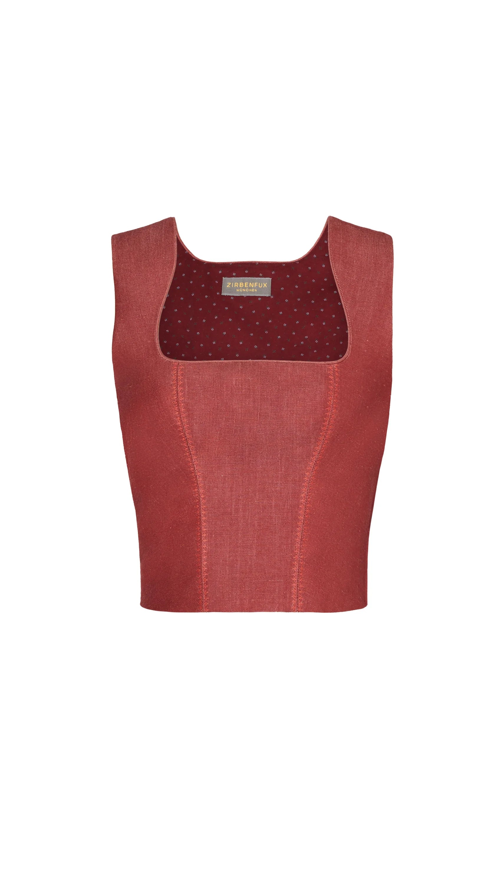 Mieder aus Leinen-Schurwolle in pinker Beere – Frontansicht als Freisteller, nachhaltig gefertigt von Zirbenfux