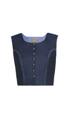 Fuxerl Charlie aus dunkelblauer Leinen-Schurwolle – Frontansicht als Freisteller, handgefertigt in München von Zirbenfux