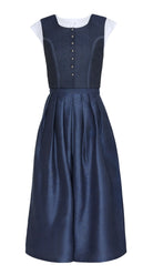 Kombination aus Hosenrock Audrey und Fuxerl Charlie aus dunkelblauer Leinen-Schurwolle-Mischung – Frontansicht, freigestellt vor neutralem Hintergrund, nachhaltig gefertigt von Zirbenfux