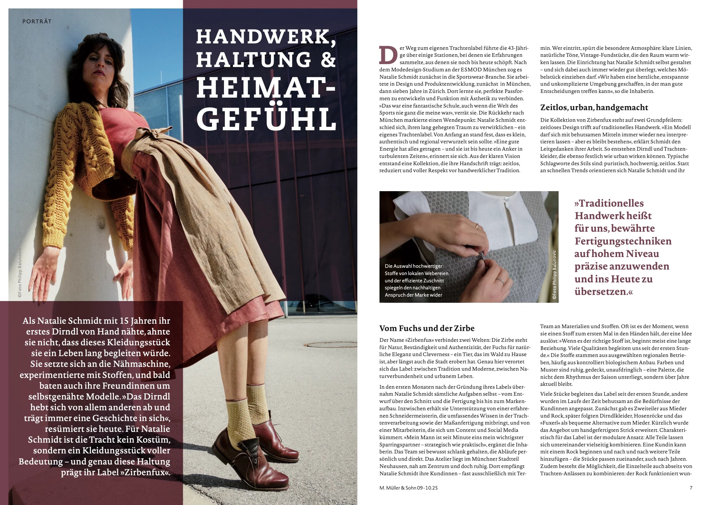 Screenshot des Artikels über Zirbenfux im Fachmagazin M. Müller & Sohn, Ausgabe 09–10/2025.
